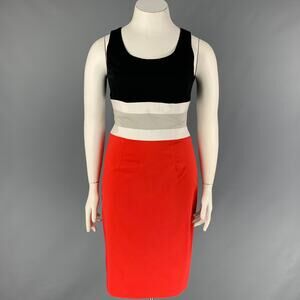 CAROLINA HERRERA Size 10 Red Black Cotton Color Block Sheath Dress